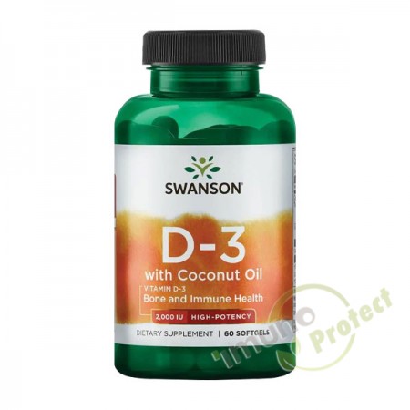 Vitamin D3 s kokosovim uljem Swanson 2000IJ, 60 kaps