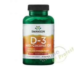 Vitamin D3 s kokosovim uljem Swanson 5000IJ, 60 kaps